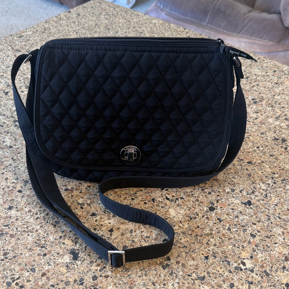 Vera Bradley Saddle Turnlock Quilted Black Crossbody Bag
